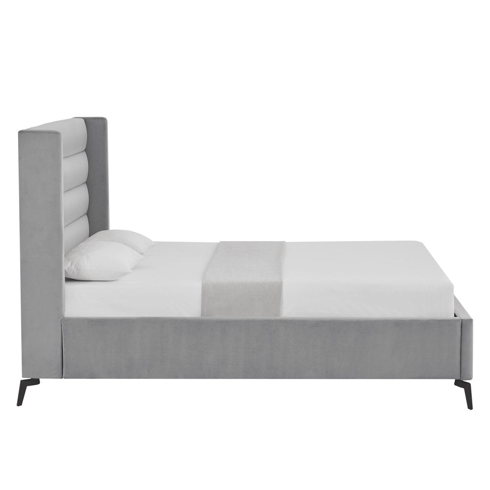 Light Gray Velvet Upholstered King Bed Frame
