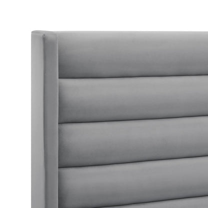 Light Gray Velvet Upholstered King Bed Frame