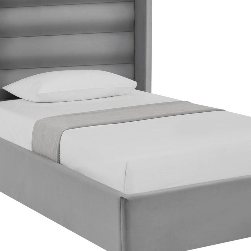 Light Gray Velvet Upholstered King Bed Frame