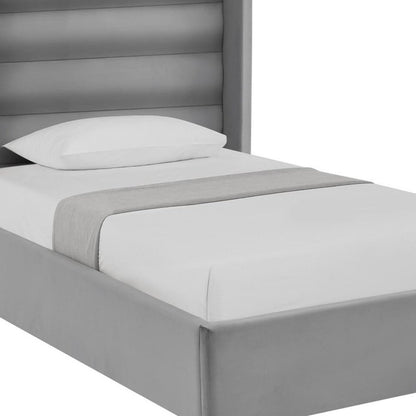 Light Gray Velvet Upholstered King Bed Frame