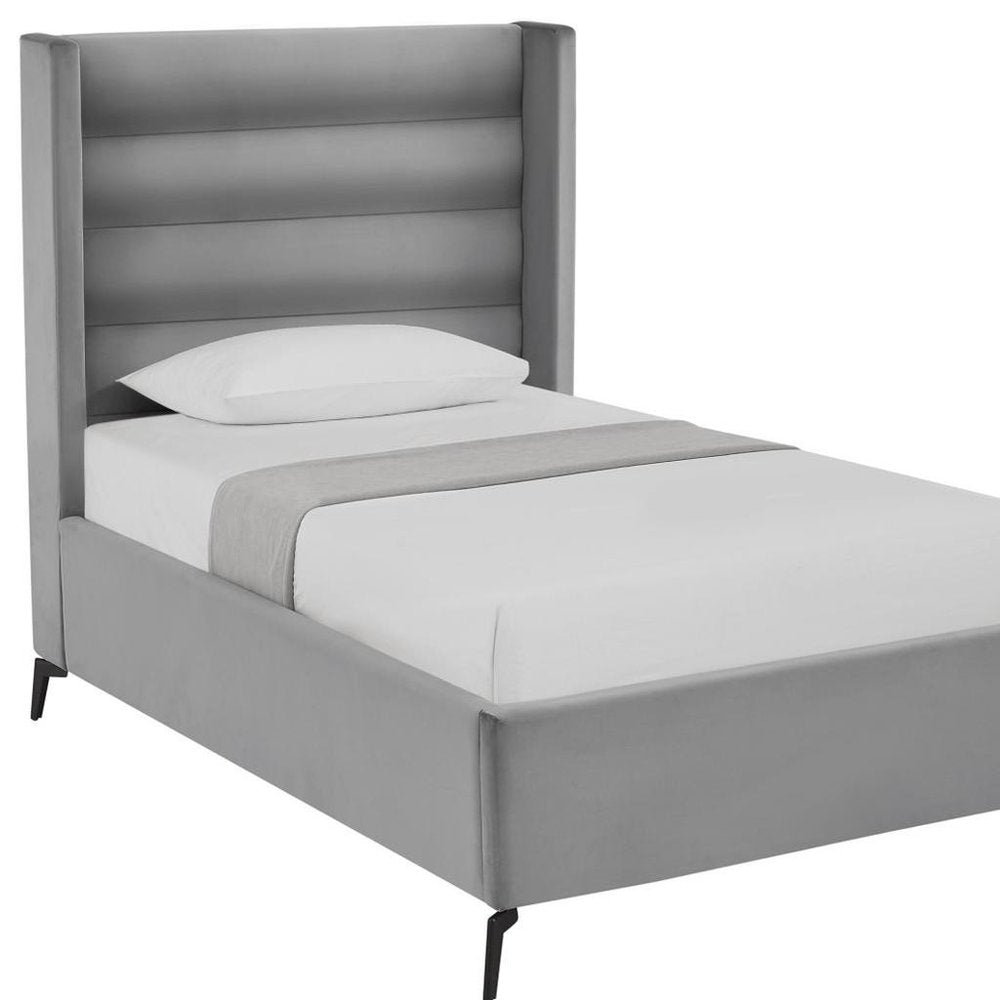 Light Gray Velvet Upholstered King Bed Frame
