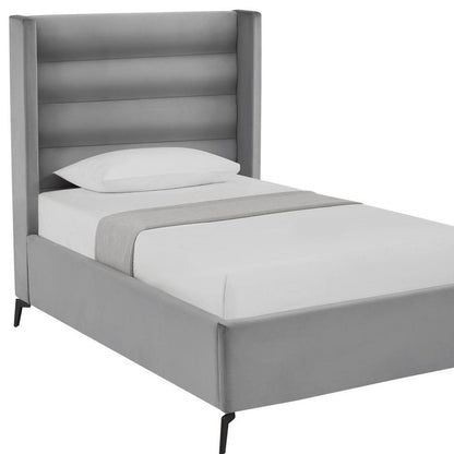 Light Gray Velvet Upholstered King Bed Frame