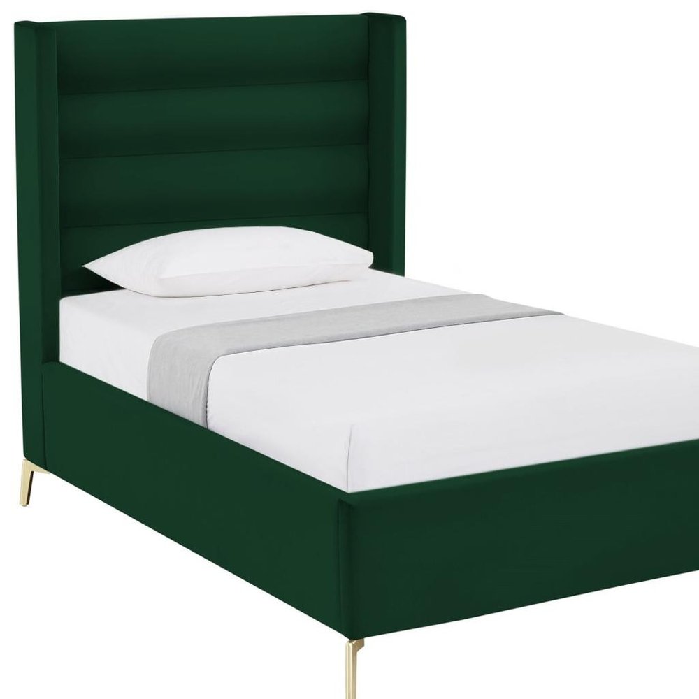 Green Velvet Upholstered Queen Bed Frame