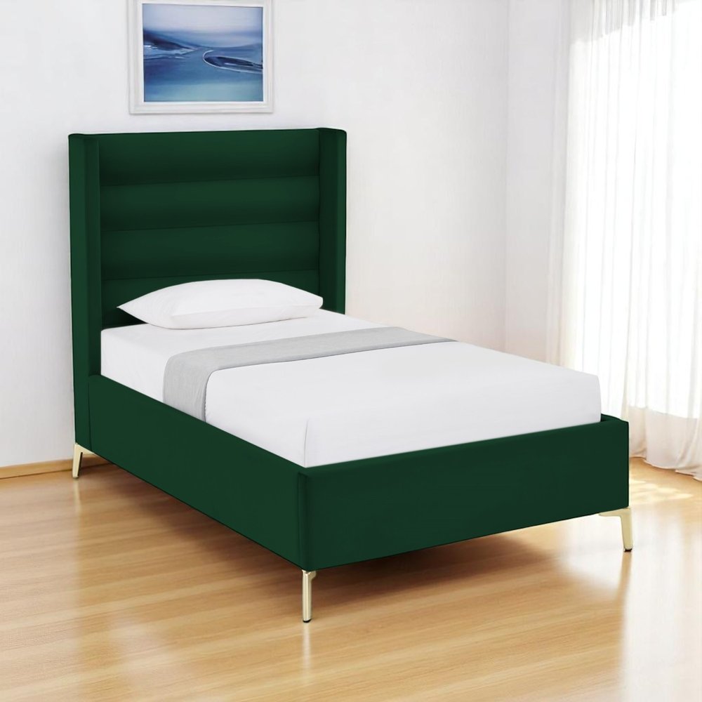 Green Velvet Upholstered Queen Bed Frame
