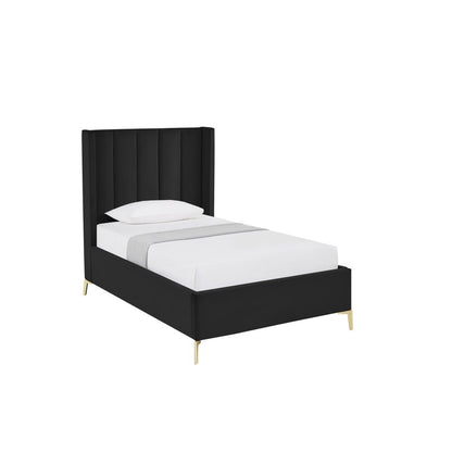 Black Velvet Upholstered Queen Bed Frame
