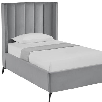 Light Gray Velvet Upholstered Full Bed Frame