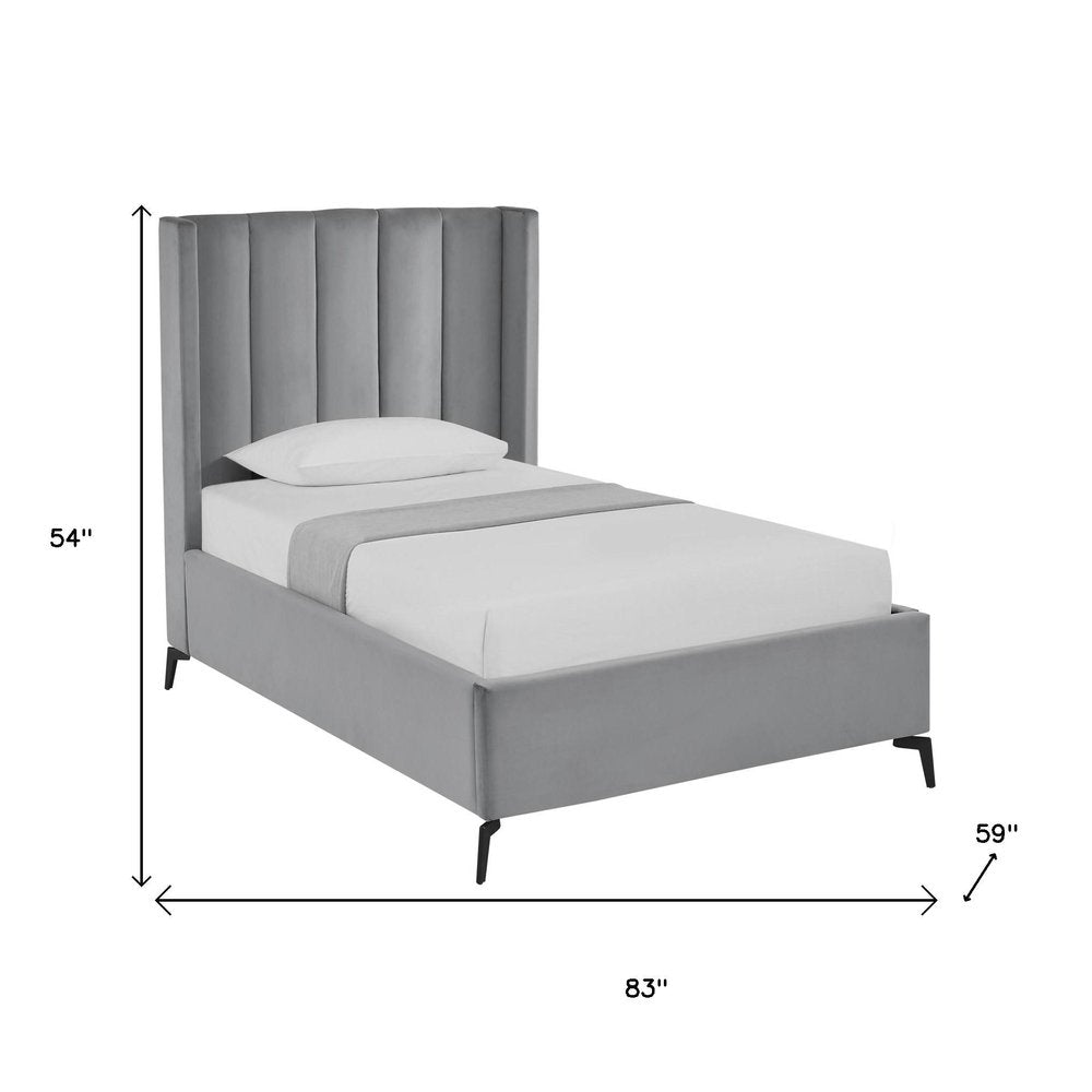 Light Gray Velvet Upholstered Full Bed Frame