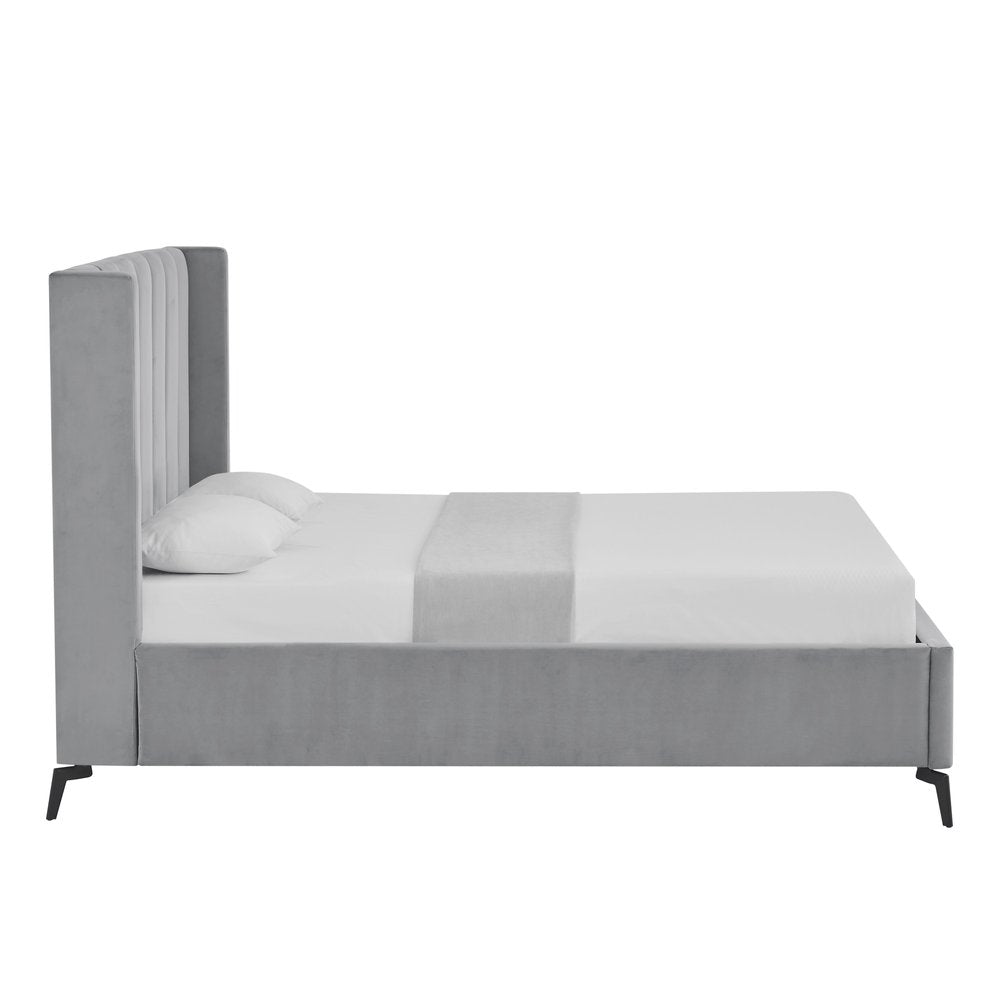Light Gray Velvet Upholstered Full Bed Frame