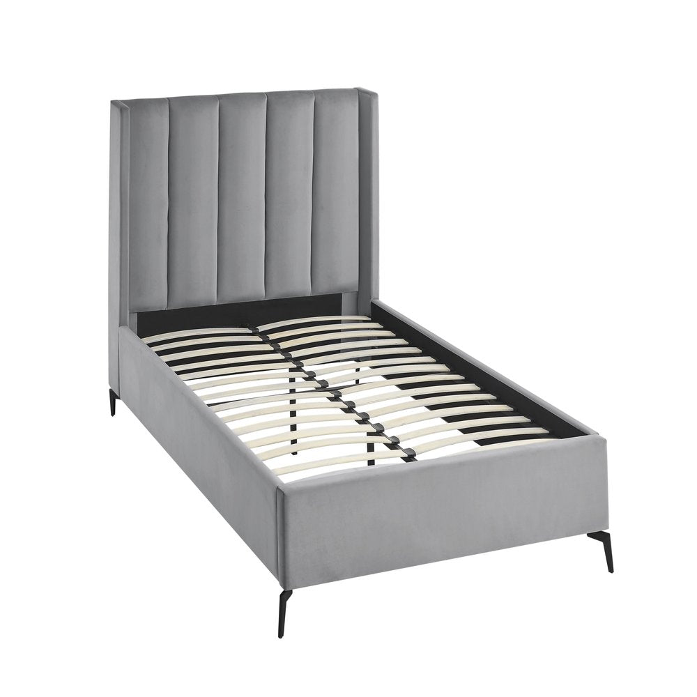 Light Gray Velvet Upholstered Full Bed Frame