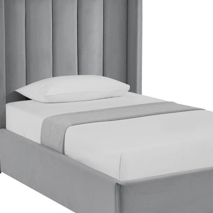 Light Gray Velvet Upholstered Full Bed Frame