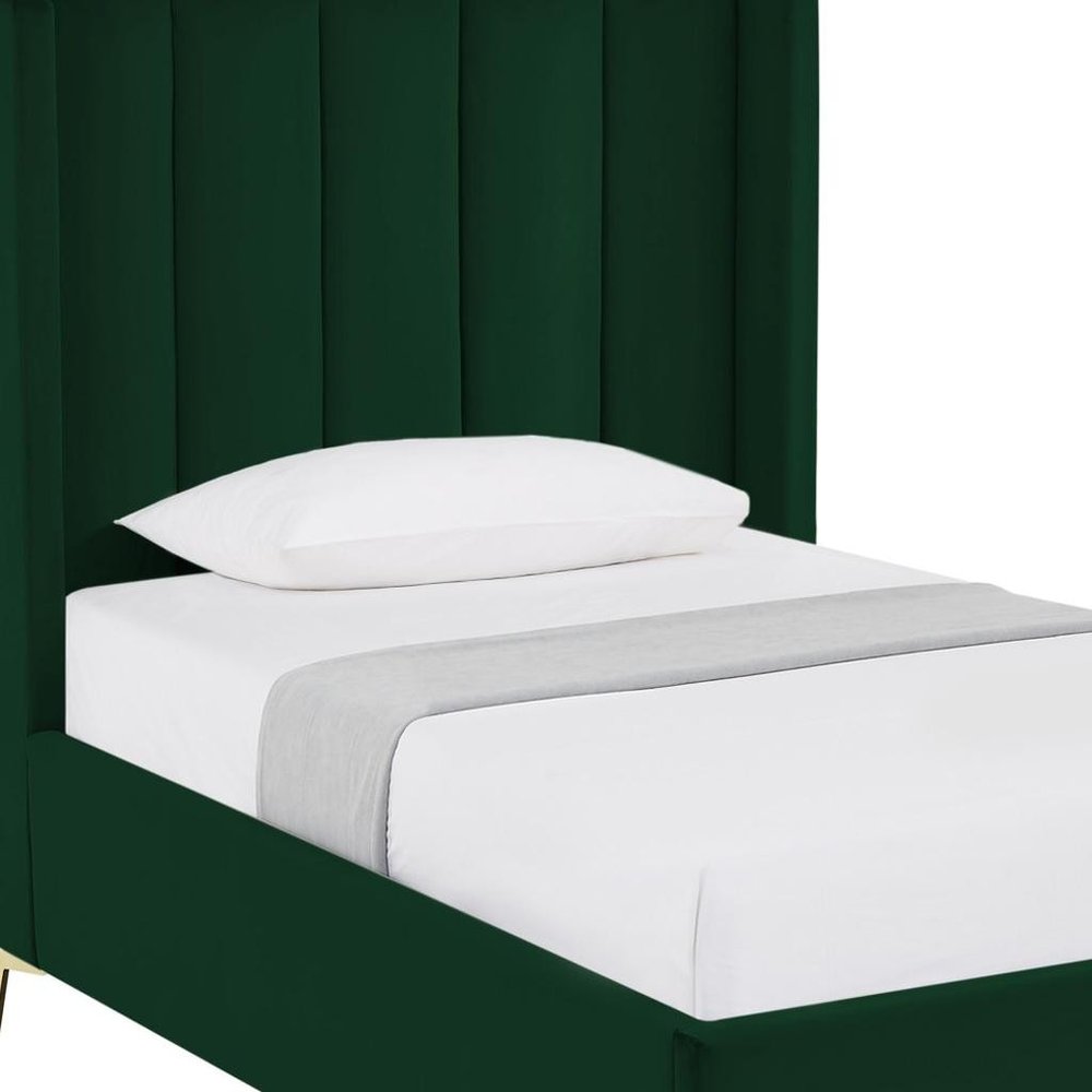 Green Velvet Upholstered Queen Bed Frame