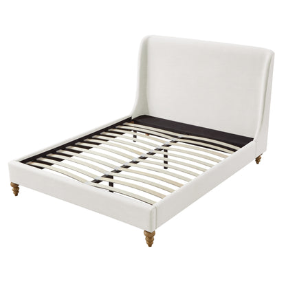 Cream Solid Wood Twin Upholstered Linen Bed