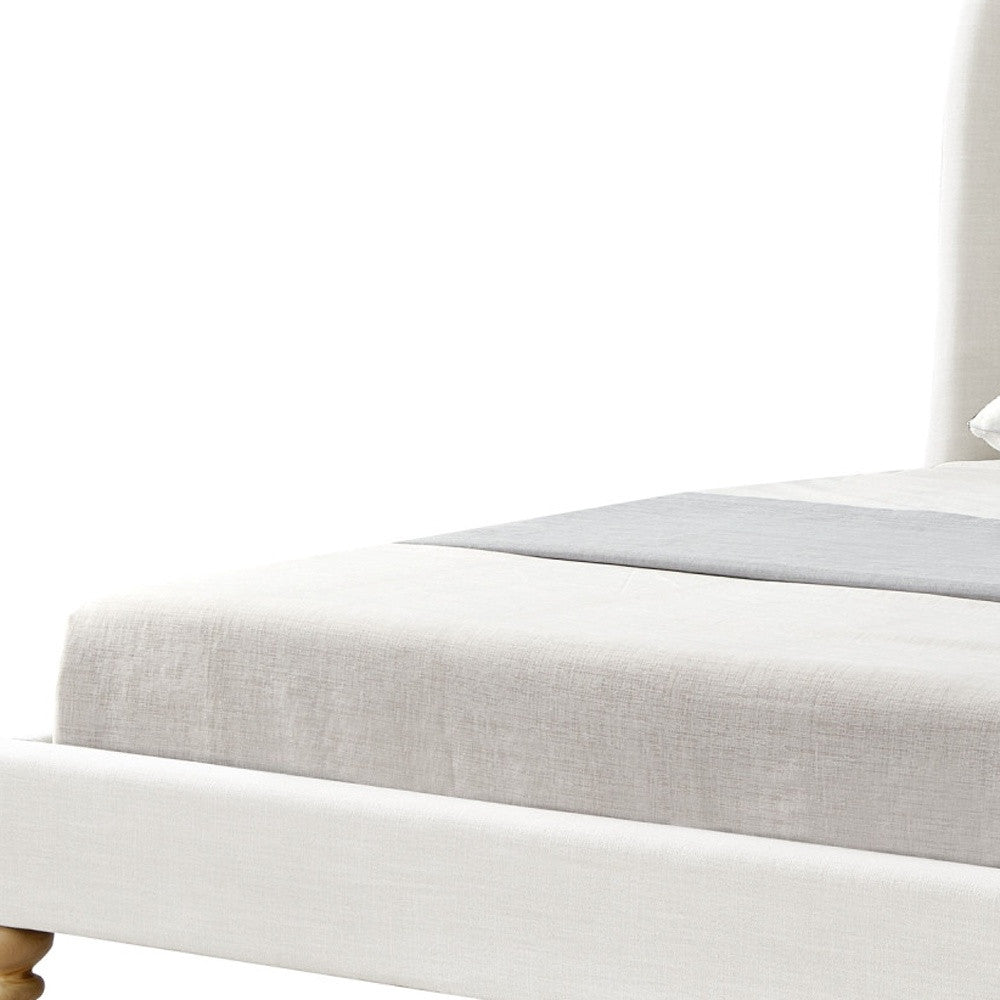 Cream Solid Wood Twin Upholstered Linen Bed