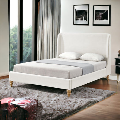 Cream Solid Wood Twin Upholstered Linen Bed