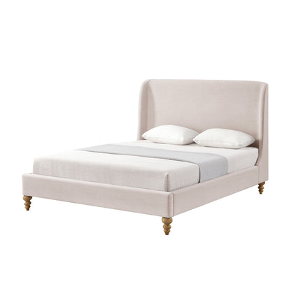 Cream Solid Wood Twin Upholstered Linen Bed