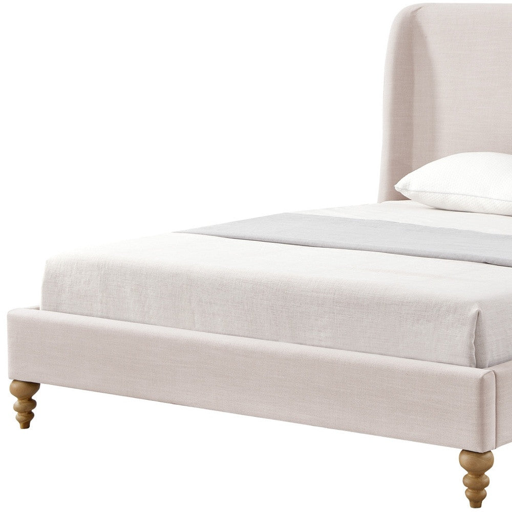 Cream Solid Wood Twin Upholstered Linen Bed