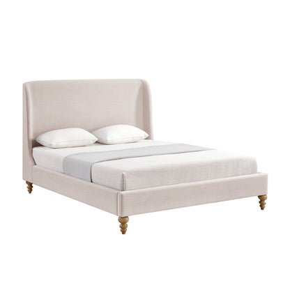 Cream Solid Wood Twin Upholstered Linen Bed