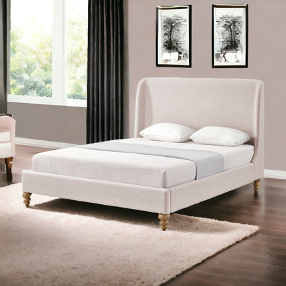 Cream Solid Wood Twin Upholstered Linen Bed