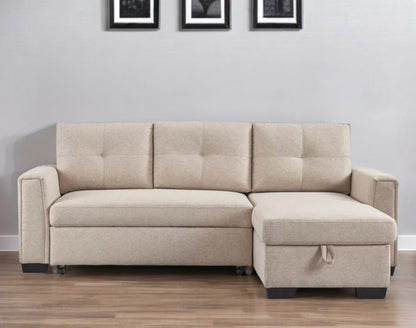 92" Beige Polyester Blend Convertible Futon Sleeper Sofa With Black Legs