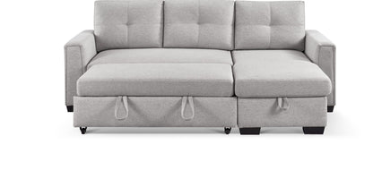 92" Light Gray Polyester Blend Convertible Futon Sleeper Sofa With Black Legs