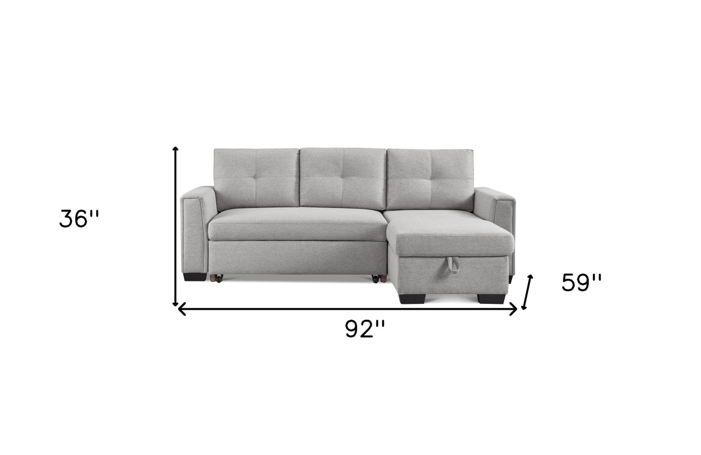 92" Light Gray Polyester Blend Convertible Futon Sleeper Sofa With Black Legs