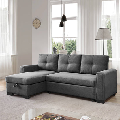 92" Dark Gray Polyester Blend Convertible Futon Sleeper Sofa With Black Legs