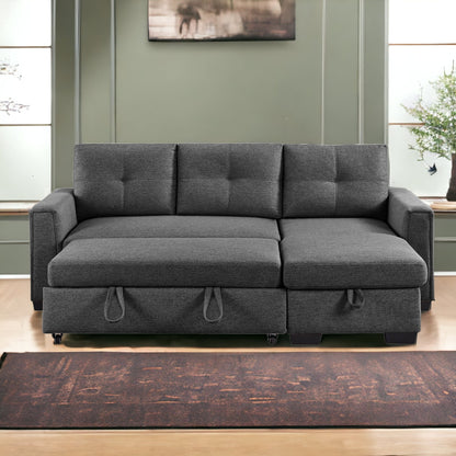 92" Dark Gray Polyester Blend Convertible Futon Sleeper Sofa With Black Legs