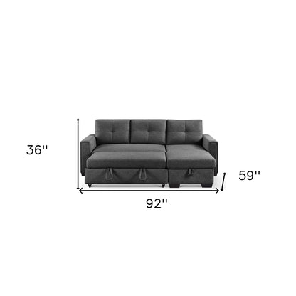 92" Dark Gray Polyester Blend Convertible Futon Sleeper Sofa With Black Legs