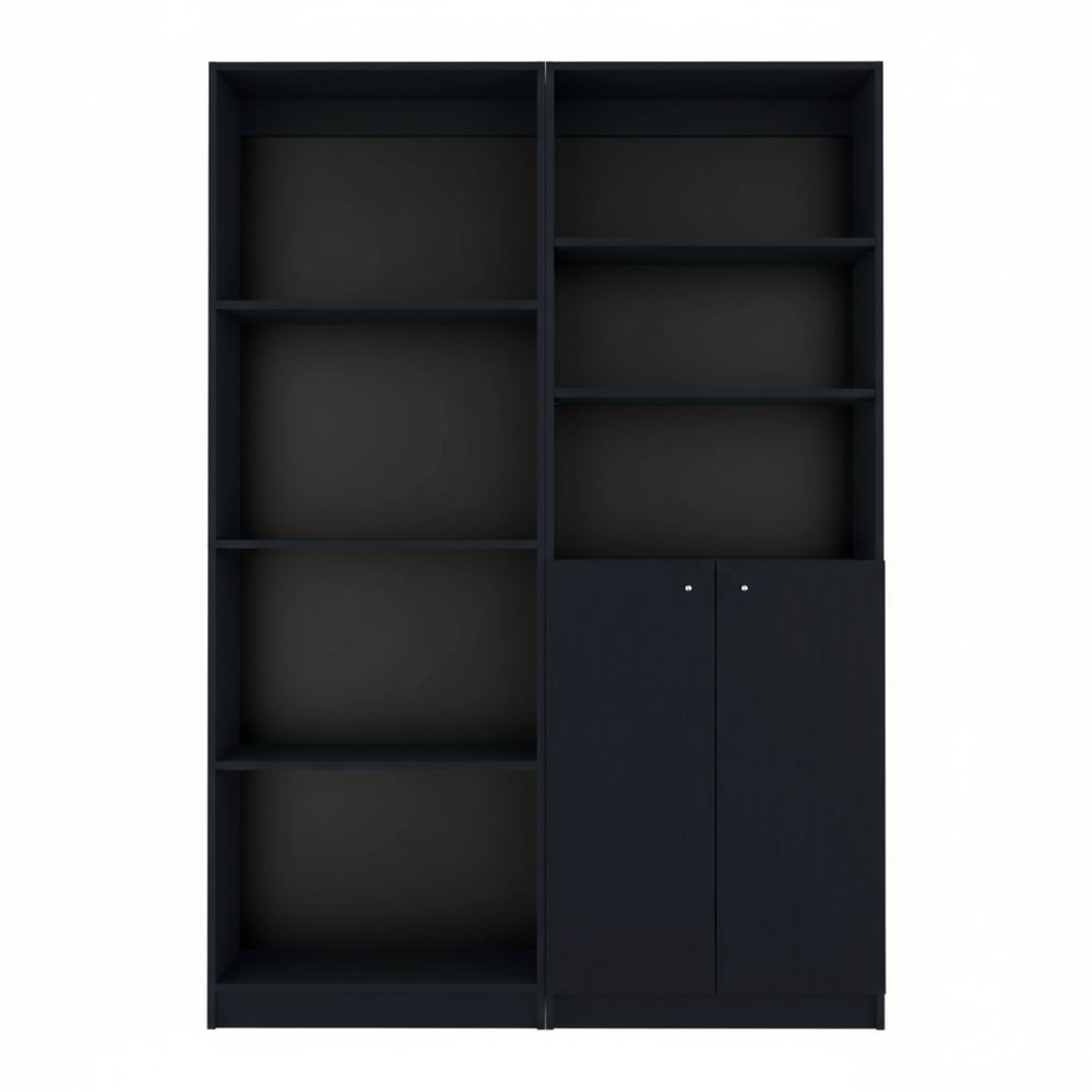 Set of Two 71" Black Bookcase With Two Doors