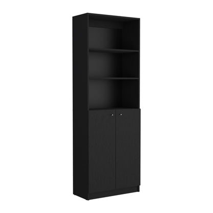 Set of Two 71" Black Bookcase With Two Doors