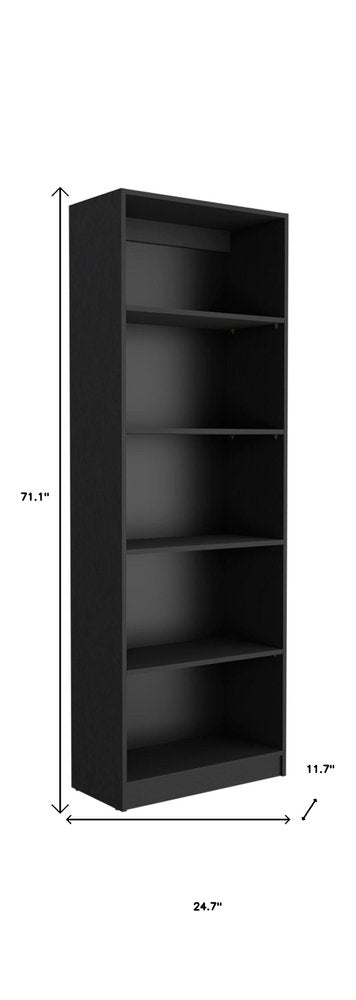 Set of Two 71" Black Five Tier Bookcase With Two Doors