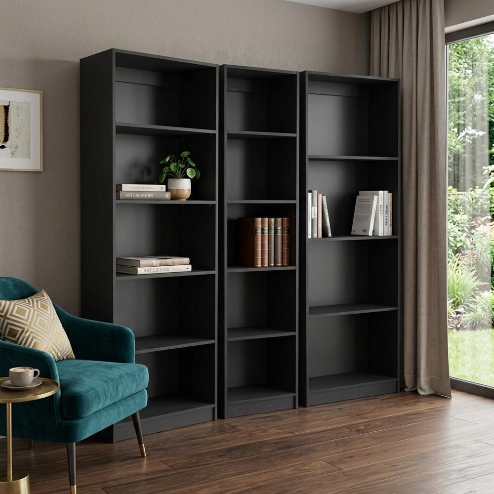 Set of Three Black Five Tier Bookcase