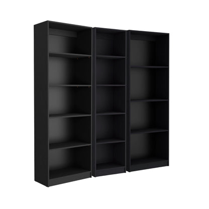 Set of Three Black Five Tier Bookcase