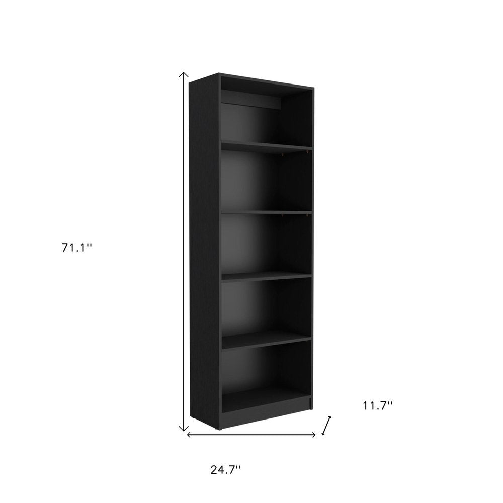 Set of Three Black Wood Five Tier Bookcase with Two Doors