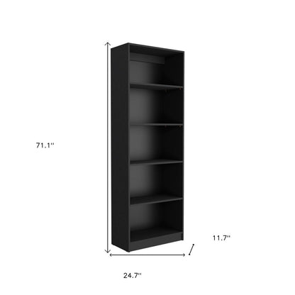 Set of Three Black Wood Five Tier Bookcase with Two Doors