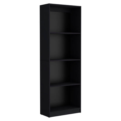 Set of Three Black Wood Five Tier Bookcase with Two Doors