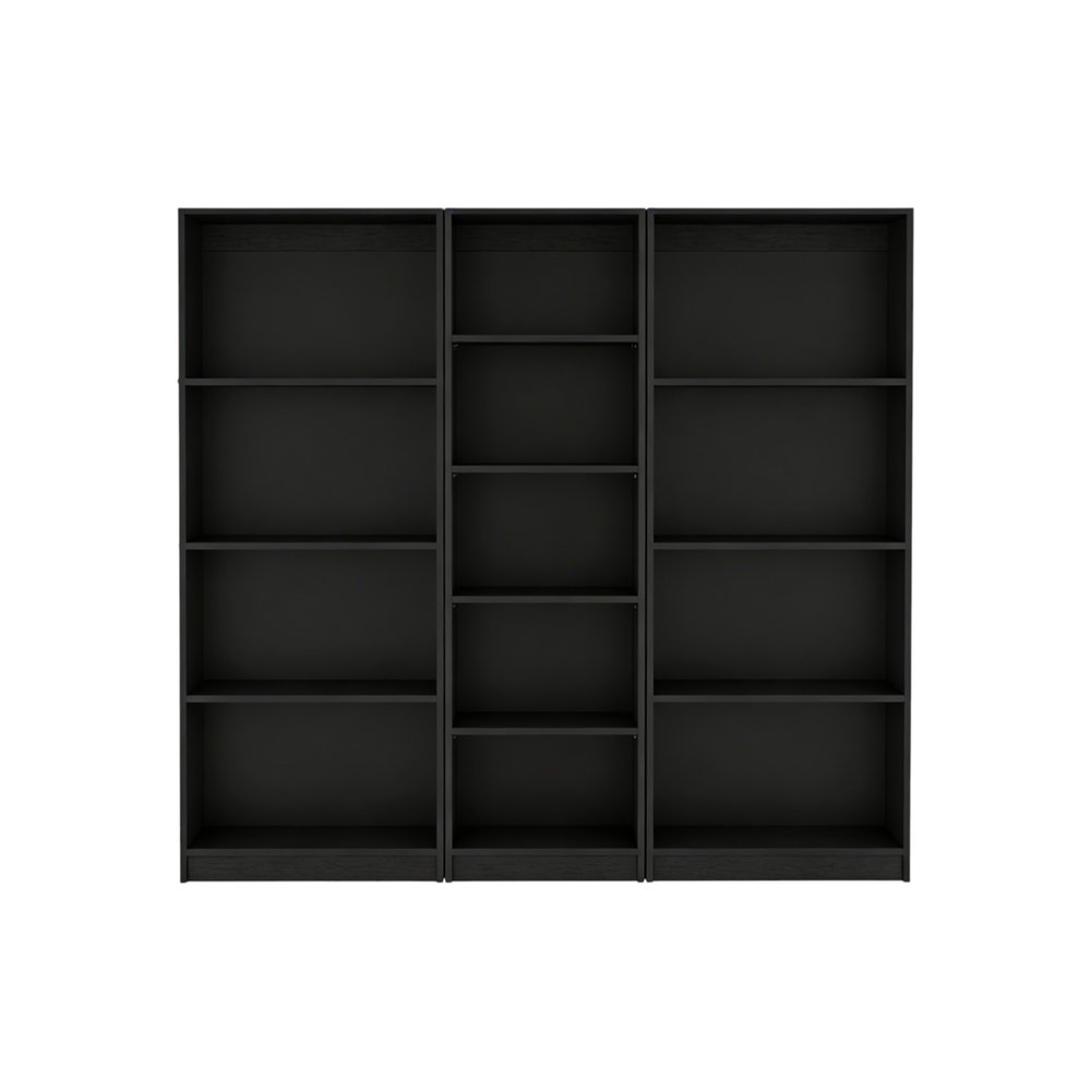 Set of Three Black Wood Five Tier Bookcase