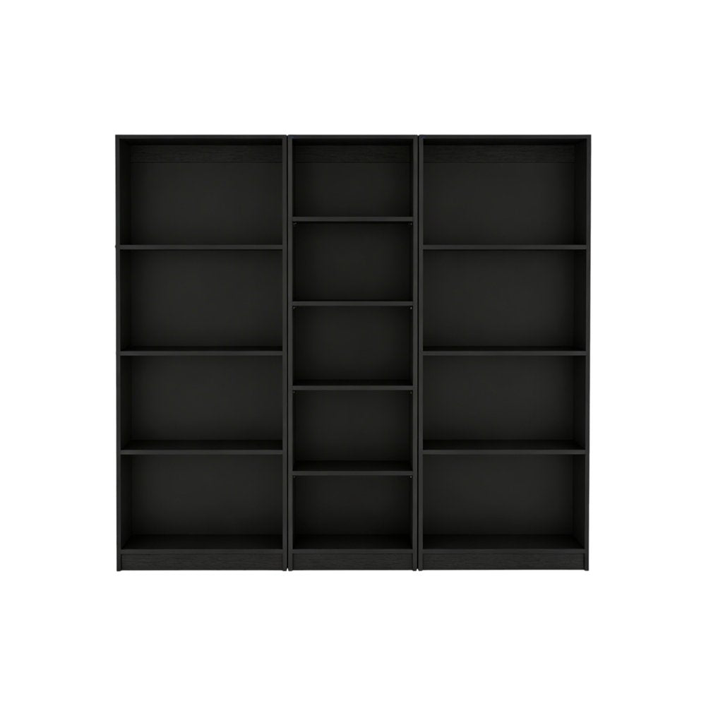 Set of Three Black Wood Five Tier Bookcase