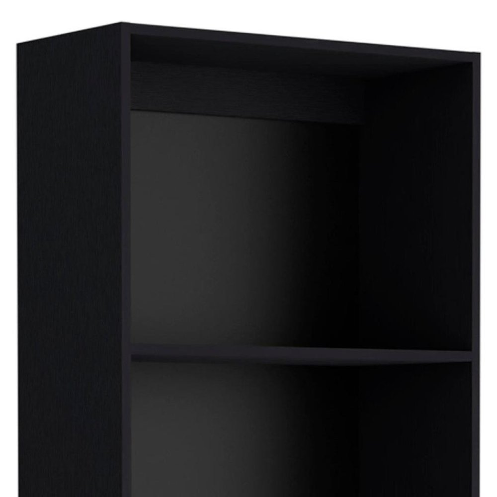 Set of Three Black Wood Five Tier Bookcase