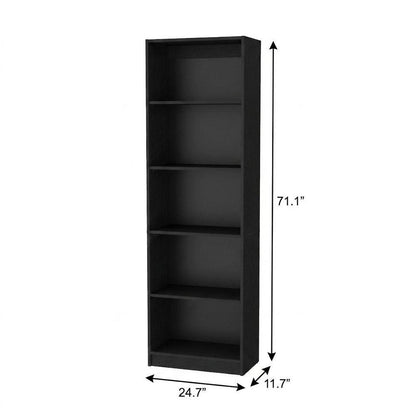 Set of Three Black Wood Five Tier Bookcase