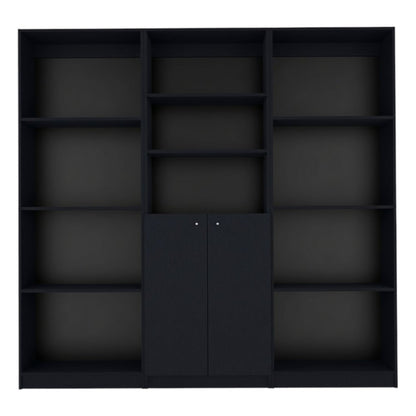 71" Black Five Tier Bookcase with Two doors