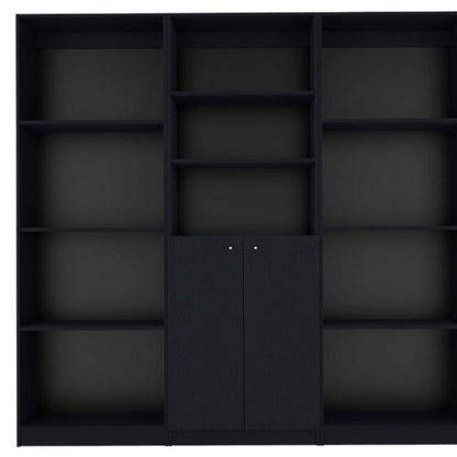 71" Black Five Tier Bookcase with Two doors