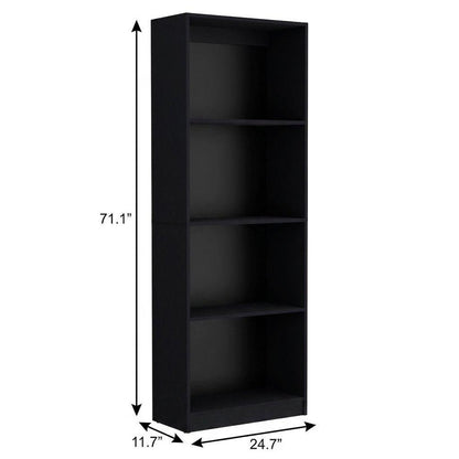 71" Black Five Tier Bookcase with Two doors