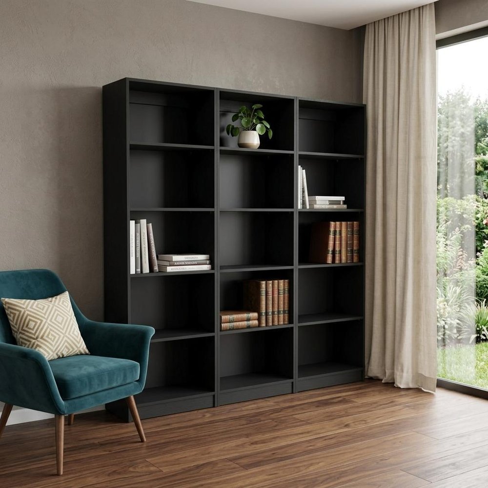71" Black Five Tier Bookcase
