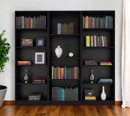 Set of Three Black Wood Four Tier Bookcases