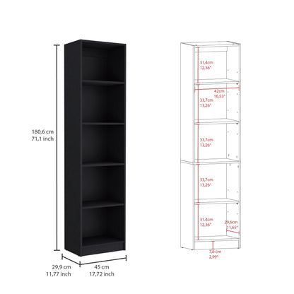 Set of Three Black Five Tier Bookcases with Two Doors