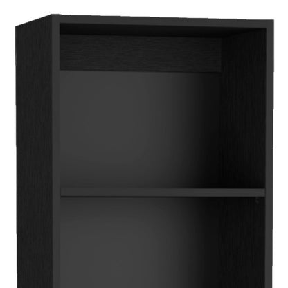 Set of Three Black Five Tier Bookcases with Two Doors