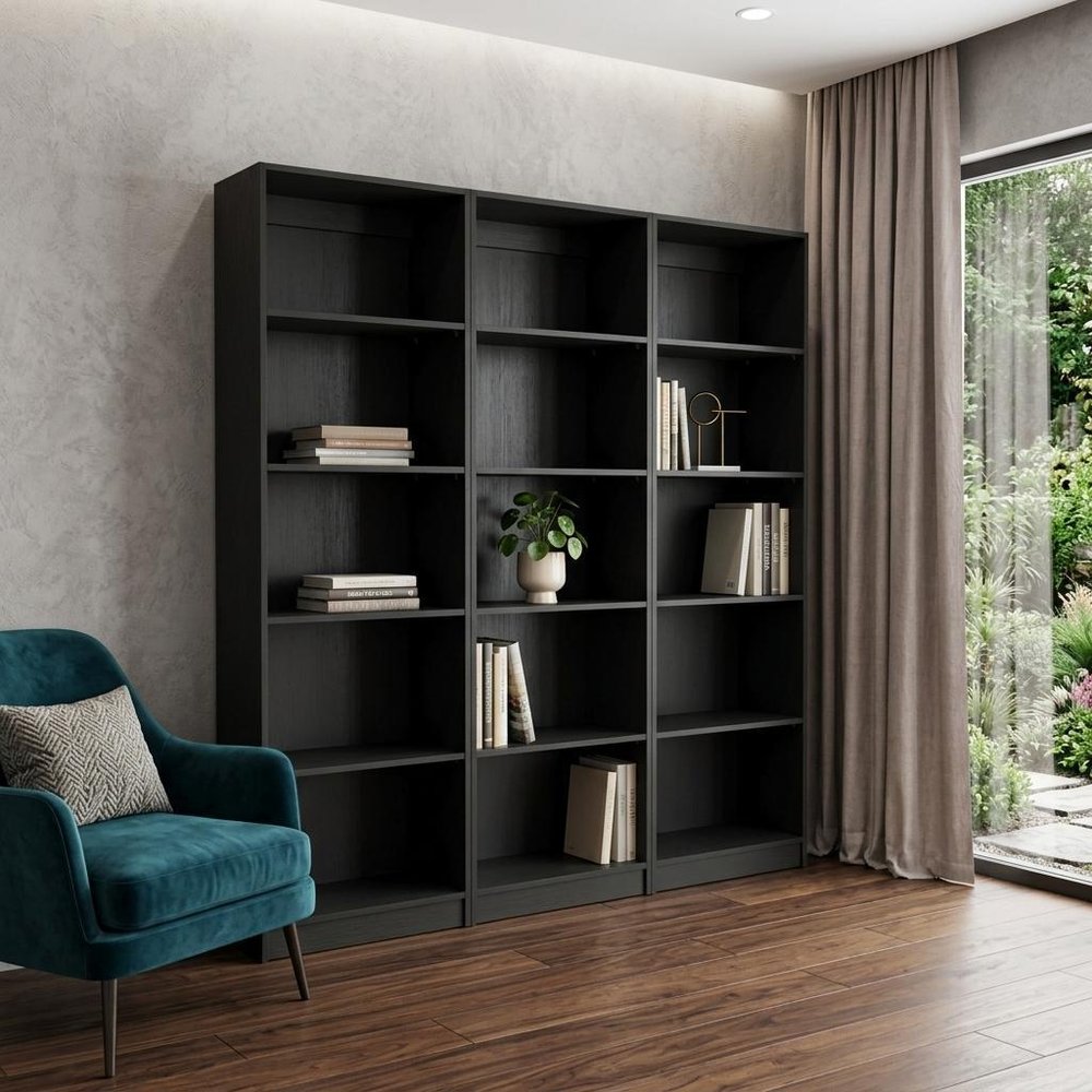 71" Black Five Tier Bookcase