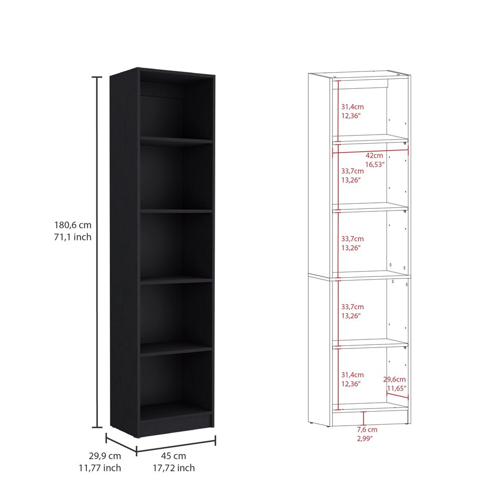 71" Black Four Tier Bookcase