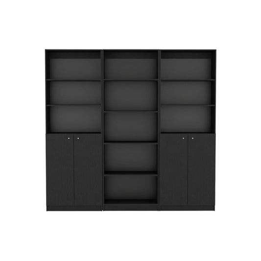 71" Black Five Tier Bookcase with Four Doors